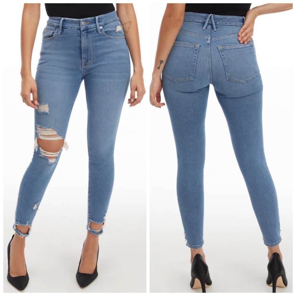 Good American Good Waist High Rise Distressed Crop Jeans Size 8/29
